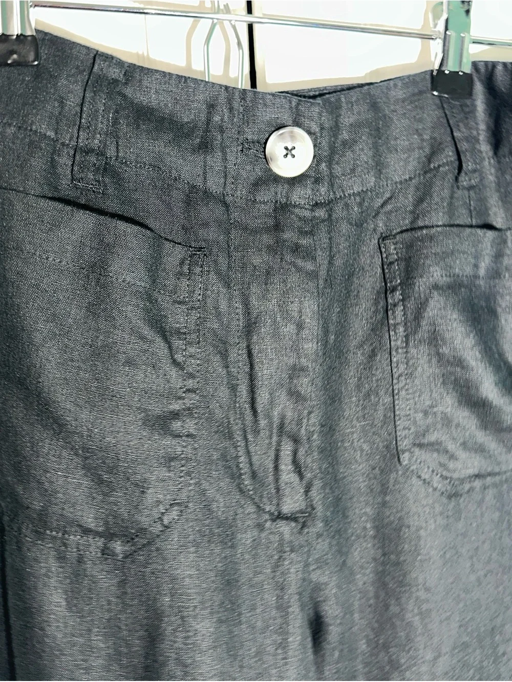 Quince 100% European Linen Patch Pocket Wide Leg Pants Sz 4 Black Minimalist A24